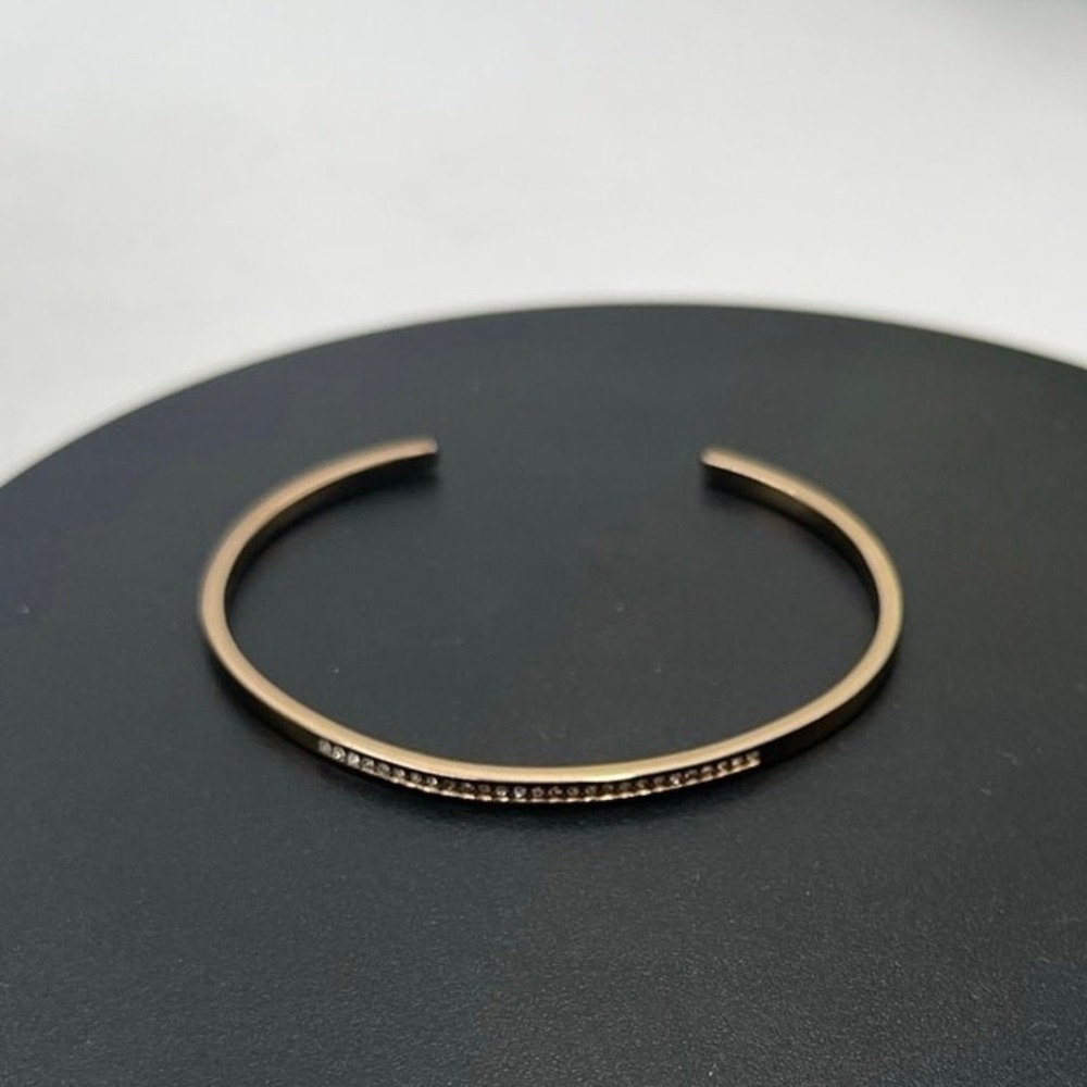 Michael Kors Signed Rose Gold Steel Slim Clear Pave CZ Crystal Cuff Bracelet
